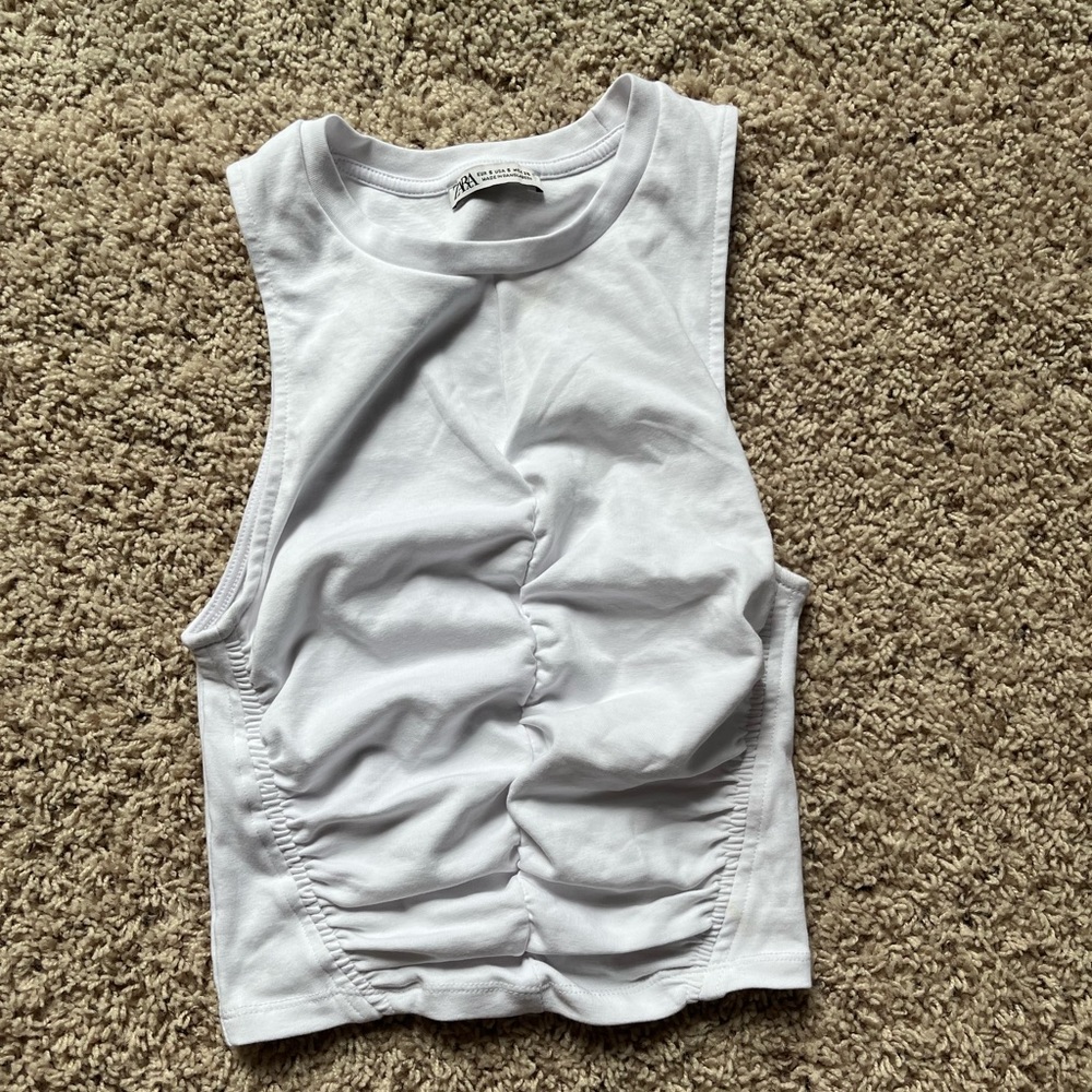 Womens Size Small Zara Cinch-Front White Tank Top